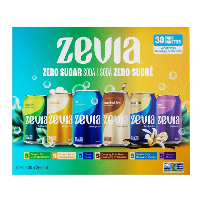 Zevia Zero Calorie Soda Variety Pack 30 × 355 mL